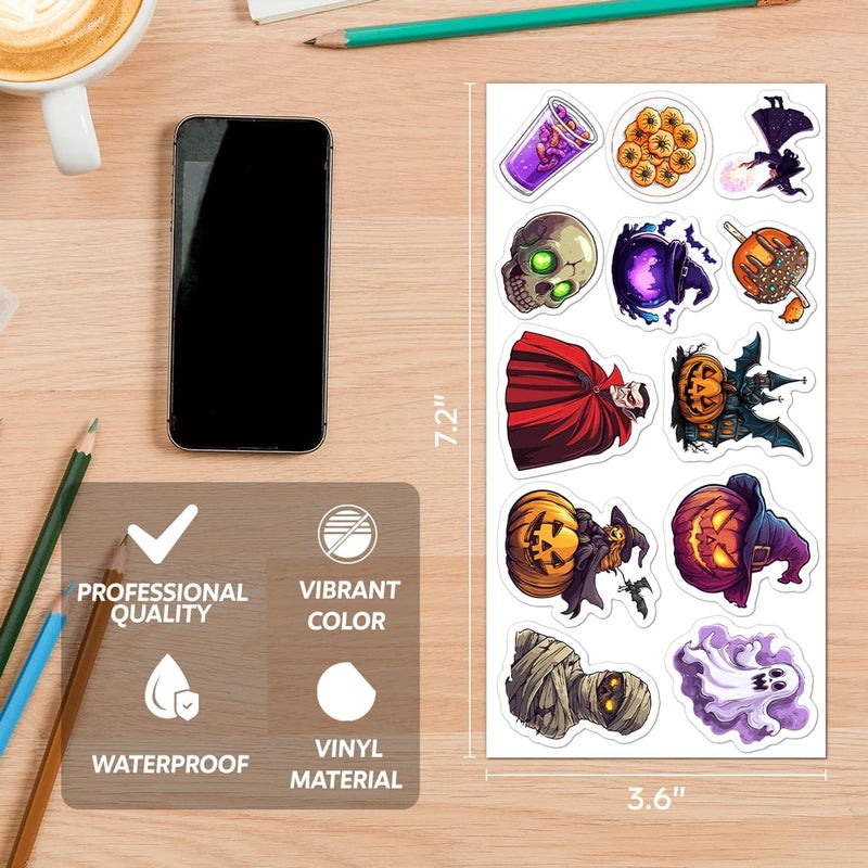 RABOWA Halloween Vinyl Stickers Pack 108Pcs Spooky Pumpkin Ghost Witch Cat Design for Laptop Water Bottle Scrapbook Journal Envelope Window Decoration Wall Hard Bumper Phone Case - Image 3